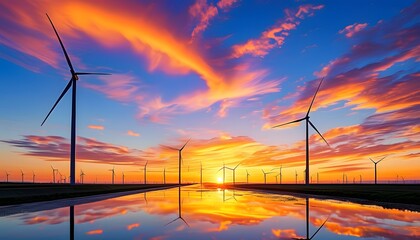 wind turbines in sunset