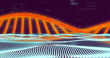 Wall Mural - DNA strand and binary coding over abstract digital landscape