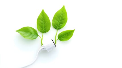 Green Renewable Energy Plug with Leaves Growing from Wire