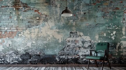 Sticker - Vintage textured wall with aged brick - Loft style interior background