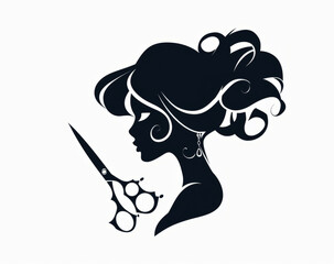 Wall Mural - Logo of hairdresser's scissors and a woman's head, 