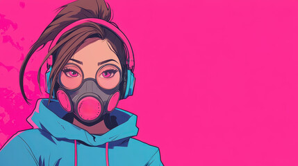 Poster - Dive into a vibrant synthwave world with this anime girl design featuring neon colors and a stylish hoodie.