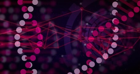 Poster - Geometric shapes and connected dots, digital network animation over dark background