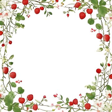 Elegant invitation card embellished with strawbwerry branches spring colors Frame. Ai Generated