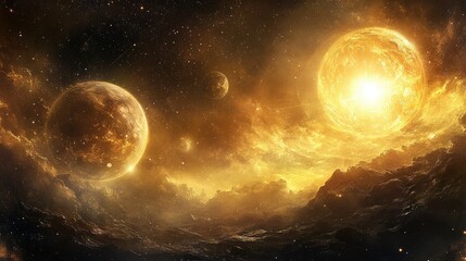 Wall Mural - shimmering glow of celestial bodies in space