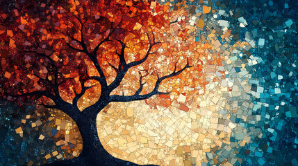 Wall Mural - A mosaic of a tree. generative ai. Mosaic. Illustration