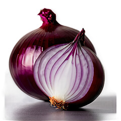 Poster - A_red_onion_mid-fall,_isolated_on_a_white_background,_showcasing_full_depth_of_field.