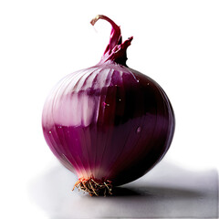 Poster - A_red_onion_mid-fall,_isolated_on_a_white_background,_showcasing_full_depth_of_field.