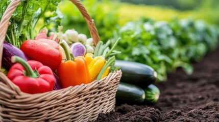 Poster - A basket filled with vegetables is sitting on the ground, AI