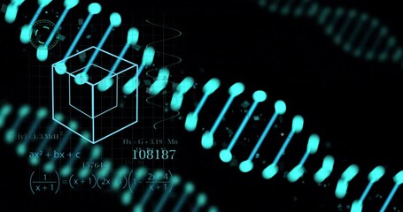 Poster - DNA strand and mathematical formulas over black background