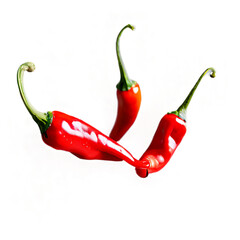 Poster - Red_hot_chili_peppers_falling_in_mid-air,_isolated_on_a_white_background,_captured_with_full_depth.