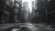 © Vadymation - A gritty and dramatic scene of an abandoned factory, captured in black and white, highlighting the raw beauty and stark contrast of industrial decay