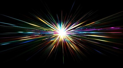 Vibrant Glowing Lightburst Expanding from Black Background,Explosive Radiant Energy Concept