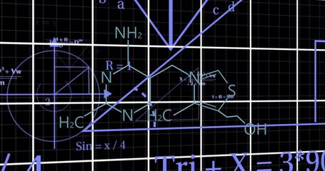 Poster - Chemical formulas and mathematical equations over grid background