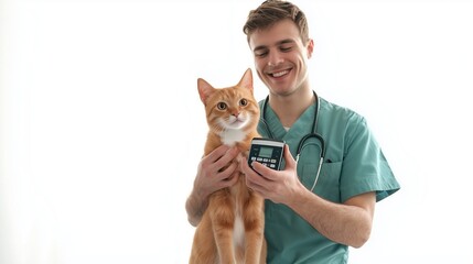 Wall Mural - Veterinarian with a Microchip Scanner, Ready to Check a Pet, Isolated on White Background, Ideal for Pet Identification Campaigns