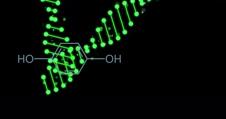 Poster - DNA strand and chemical structure animation over black background