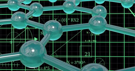 Poster - Molecular structure and mathematical equations, scientific research animation