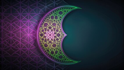 Poster - ramadan line art green and purple neon color iso Generative ai