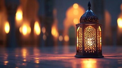 Sticker - Ornate lantern glowing in the night with warm light.