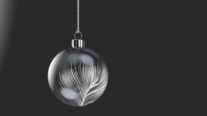 Wall Mural - christmas ball bauble glass white feather decor silver hanging from top upright 3d cad rendering on 