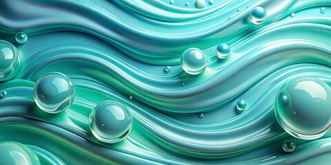 Wall Mural - Tranquil liquid textures in blue and mint green shades with soft shapes