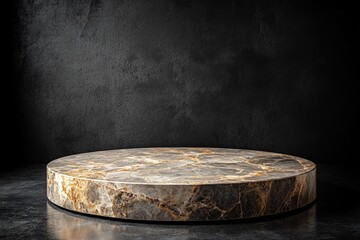Poster - Round empty marble podium on black background for product placement