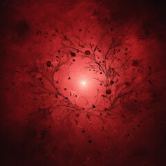 Canvas Print - Red abstract background with swirling branches and glowing center.