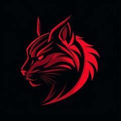 Poster - Red stylized illustration of a cat's head in profile, with a black background.