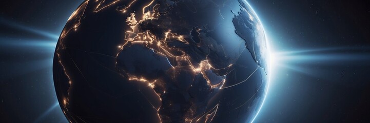 data exchange and communication technology concept, global business network over the Earth, world web satellite connections