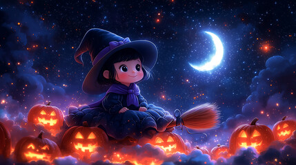 Wall Mural - halloween witch with pumpkin