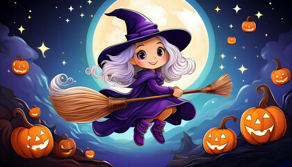 Wall Mural - halloween witch with pumpkin