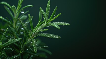 Wall Mural - A green leafy plant with droplets of water on it. The droplets are small and scattered, giving the impression of a light rain. The plant is lush and healthy