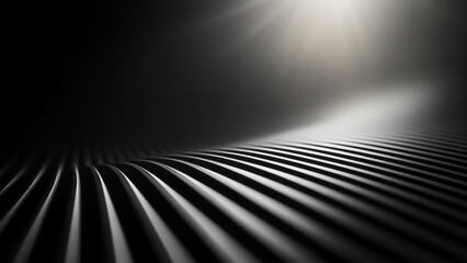 Sticker - Black and white gradient background, horizontal metal texture pattern, dark and light effect, depth of field, perspective effect, interweaving of light.