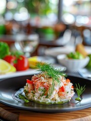 Wall Mural - A plate of food with a garnish of parsley on top