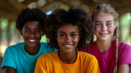 Poster - Multiracial Happy Young People Stacking Hands Groud