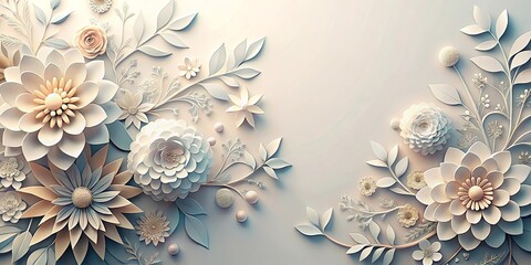 Wall Mural - Tranquil wallpaper featuring intricate paper-cut flowers against soft neutral gradients