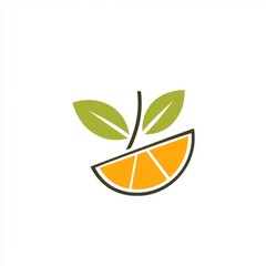 Simple line art illustration of a slice of orange with two leaves.