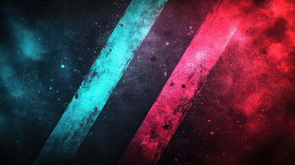 Poster - Diagonal red and blue stripes with grunge texture on a dark background.