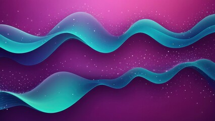 Wall Mural - Abstract waves in teal and purple with a dynamic, flowing design and sparkles.