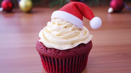 Canvas Print - Christmas Cupcake with Santa Hat