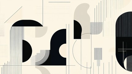 Poster - Abstract geometric design featuring black and beige shapes with dynamic lines and curves on a light background