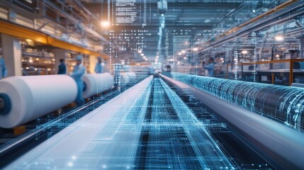 Poster - High-tech production line showcasing digital transformation in a modern manufacturing facility during daytime operations
