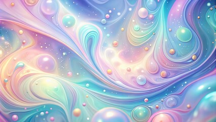Wall Mural - Pastel background with swirling liquid textures, neon glowing dots, and subtle hidden motifs