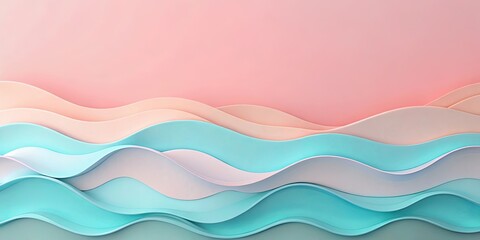 Wall Mural - Abstract summer wallpaper featuring wave-like textures in pastel pink and blue hues