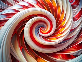 White and red swirling together, a spiral formed, abstract art, geometric shapes, vibrant colors, dynamic composition, energy and movement.