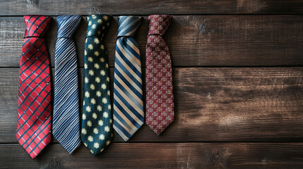 Stylish Neckties on Wooden Background