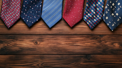 Stylish Neckties on Wooden Background