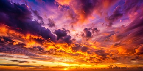 Wall Mural - Vibrant sunset with dramatic purple and orange clouds over horizon