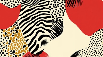 Poster - Bold abstract patterns featuring stripes, spots, and circular shapes in a vibrant color palette on a neutral background