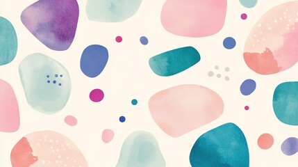 Poster - Colorful abstract watercolor shapes on a light background displaying playful patterns and soft hues perfect for artistic designs